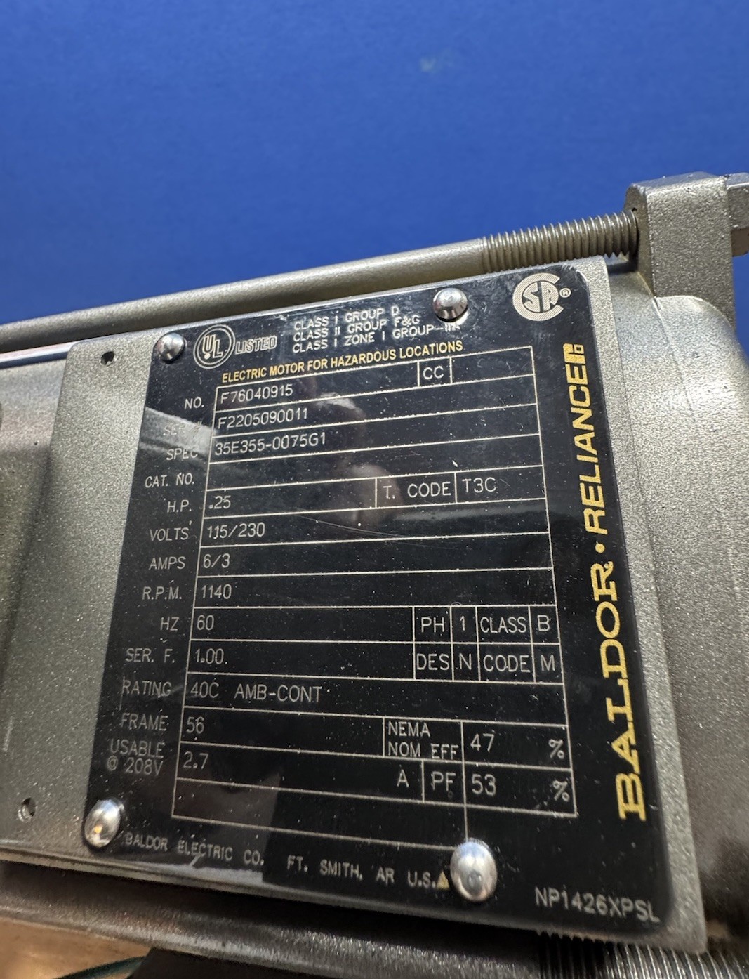 BALDOR Elec Motor BALDOR Reliance MOTOR, HP .25 115/230V, 1140RPM