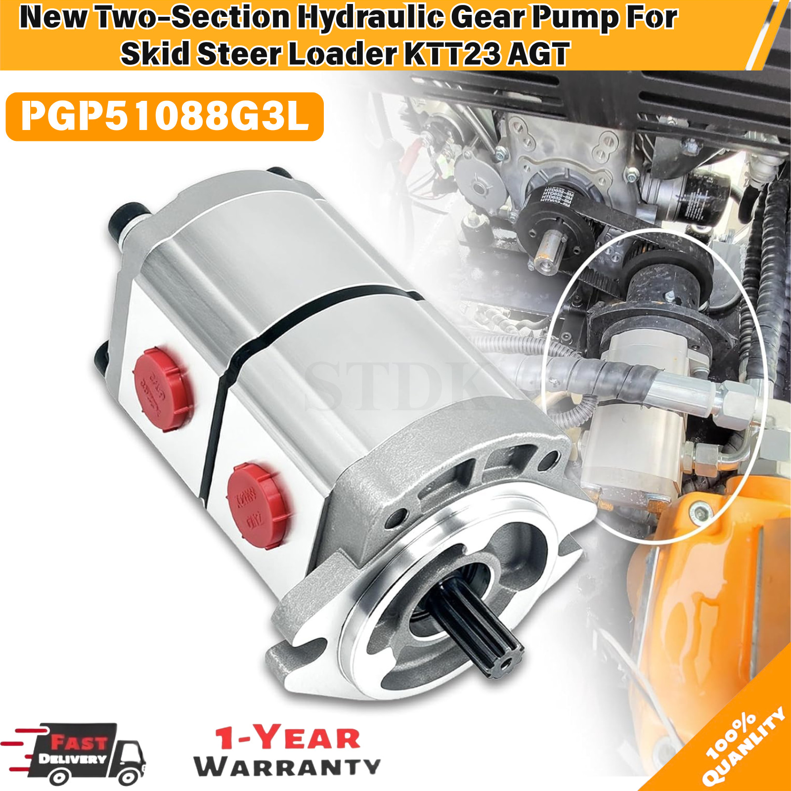 New Two-Section Hydraulic Gear Pump For Skid Steer Loader KTT23 AGT PGP51088G3L