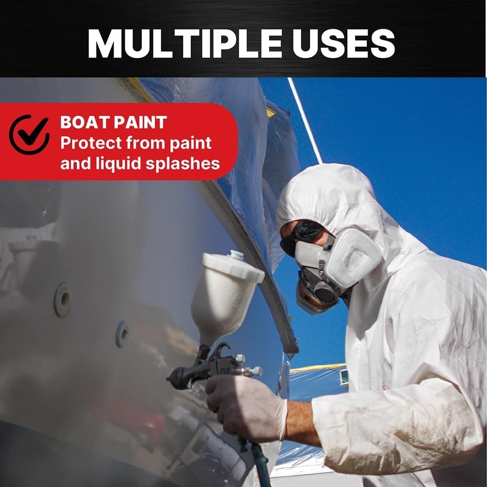 LAUCO White Polyester Reusable & Washable Paint Coverall Spray Suit With Hood