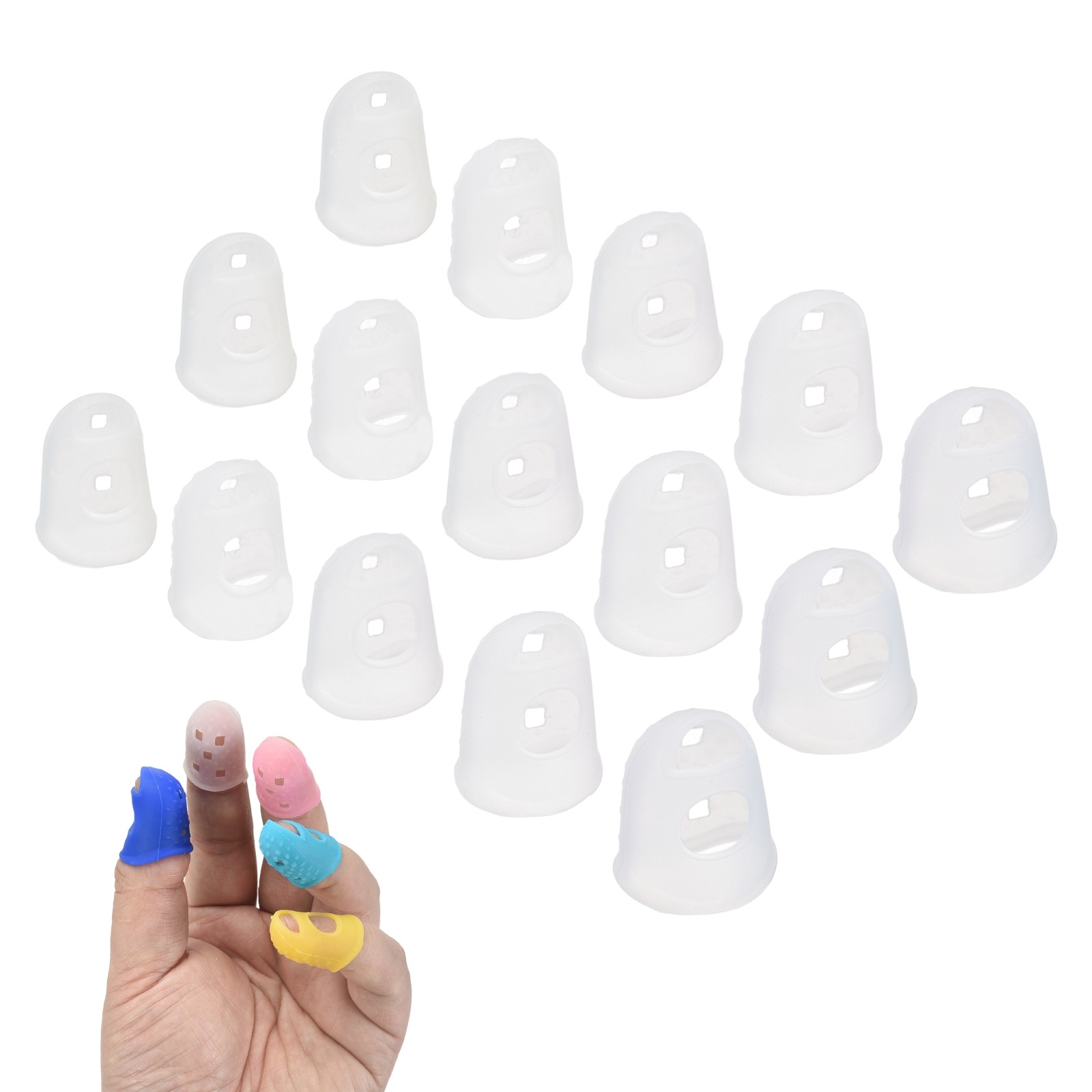 15 Pcs Silicone Finger Tips, 18/20/21.5/23/25mm Reinforced Finger, Translucent