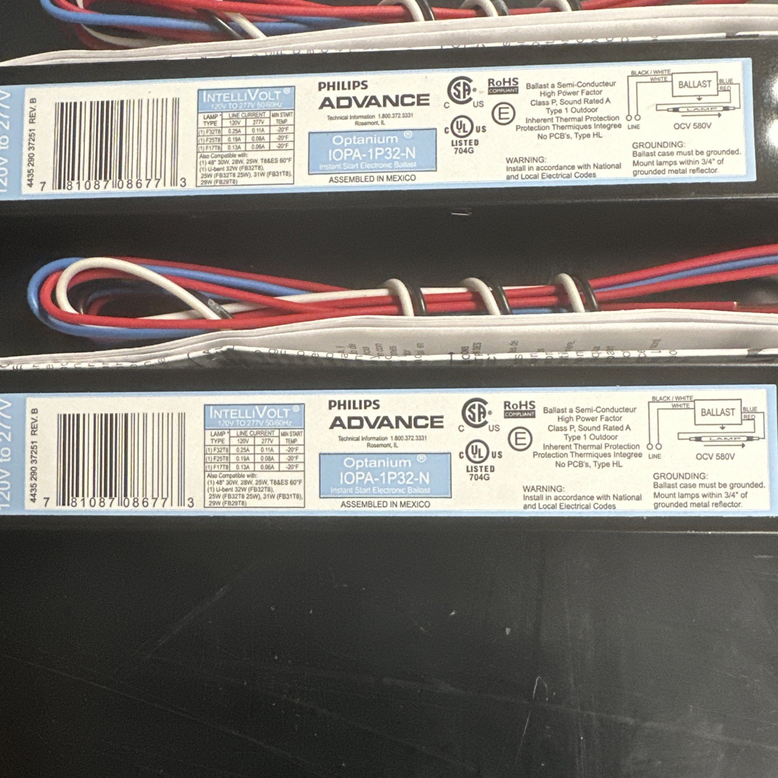 (2) Advance IOPA-1P32-N Philips Advance 32 Watts, 1 Lamps, Electronic Ballast