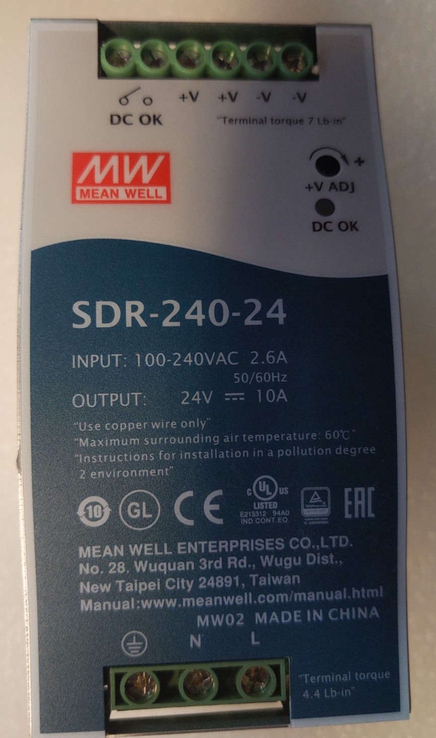 MEANWELL MEAN WELL SDR-240-24 DC Power Supply 240W 24 VDC 10 AMPS Din Rail Ready