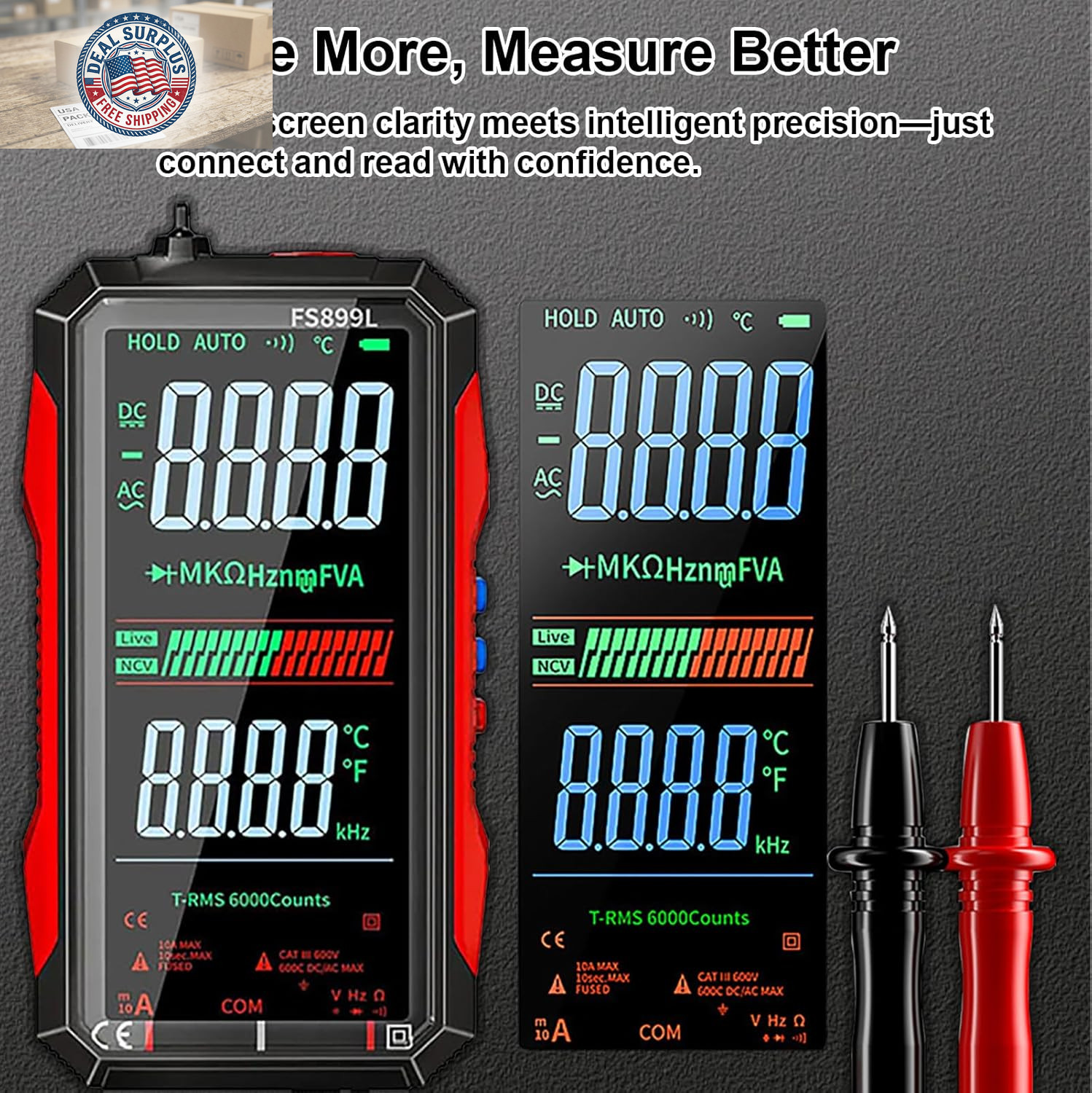 2026 Upgraded FS899L Digital Multimeter, Color Screen, USB-C with 20Pcs Silicone