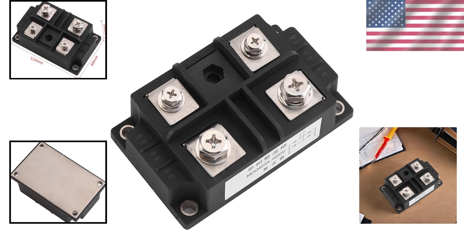 Single Phase Diode Bridge Rectifier 400A 1600V High Power 4 Terminals Current…