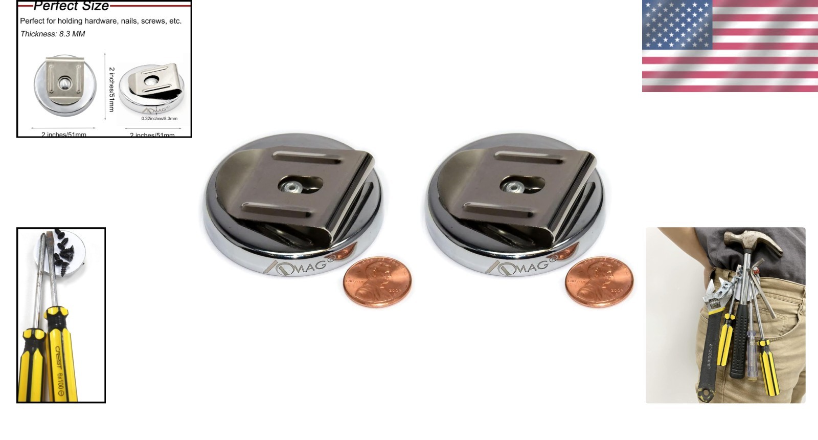Durable 2″ Diameter Neodymium Magnetic Clip for Tools – 100 lbs Holding Power