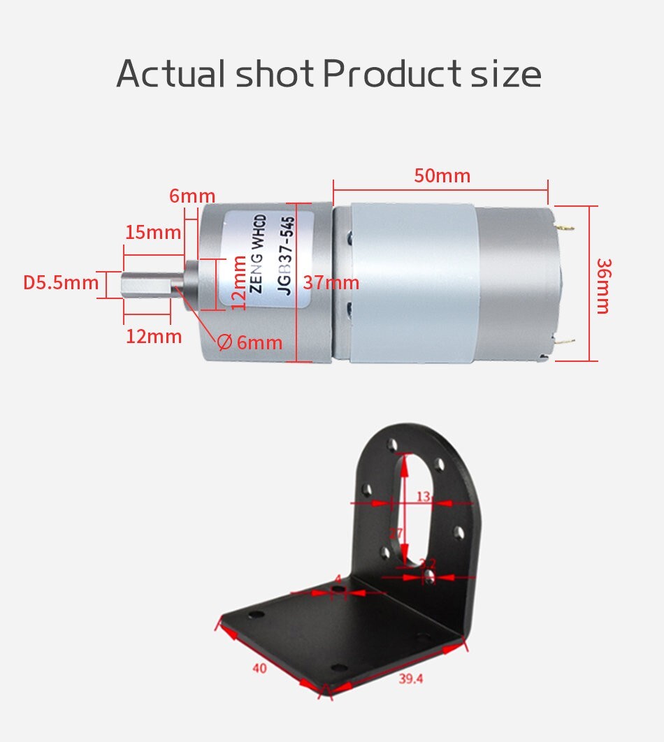 JGB37-545 DC 12V 24V Reduction Motor 7~952RPM High Torque Reversible Metal Gear