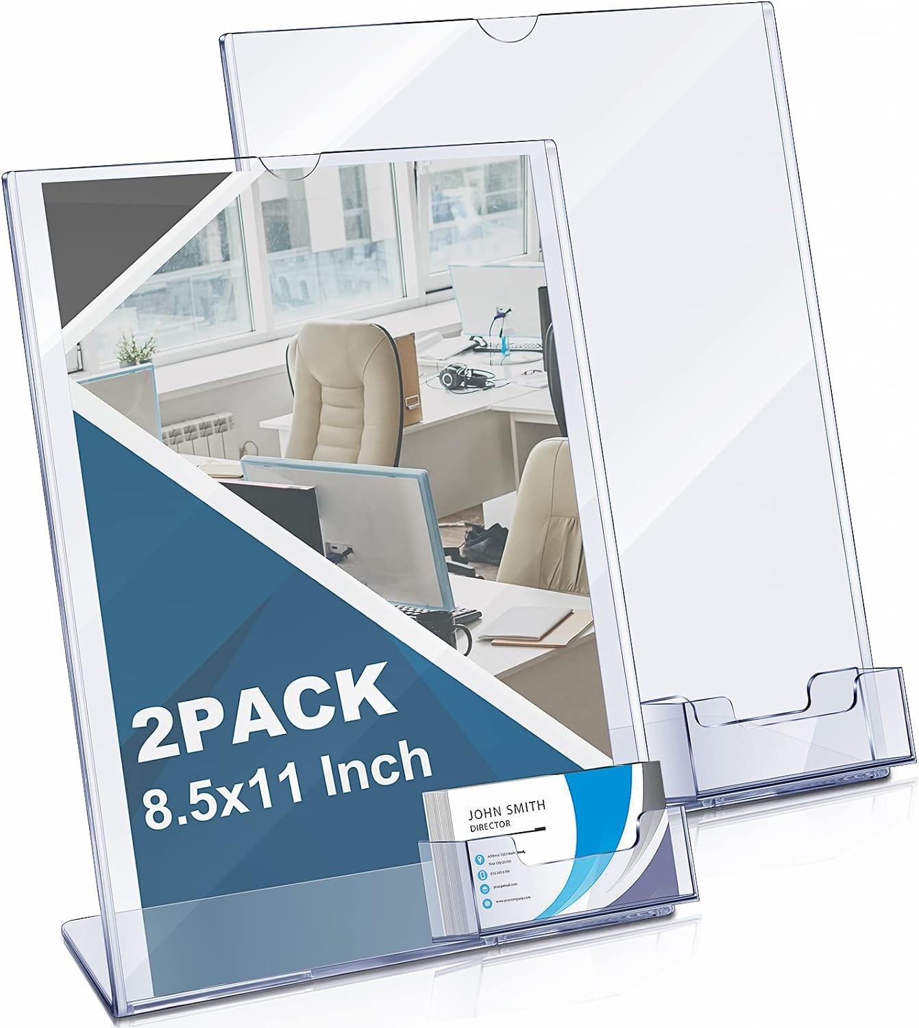 Vicenpal Acrylic Sign Holder with Business Card Holder, 8.5 x 11 Transparent