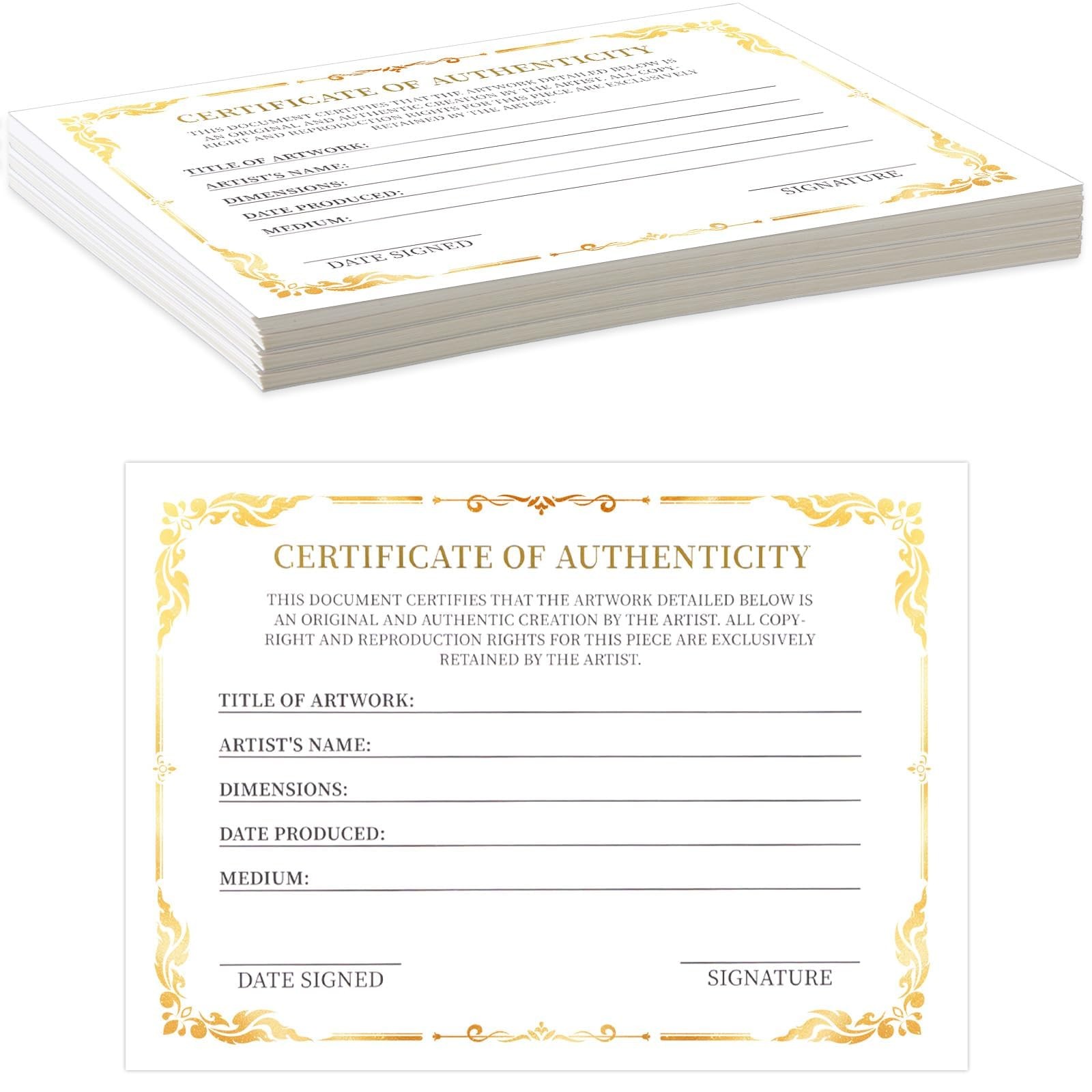 12 Pieces 5 x 7 Inch Certificate of Authenticity Gold Foil Premium Certificat…