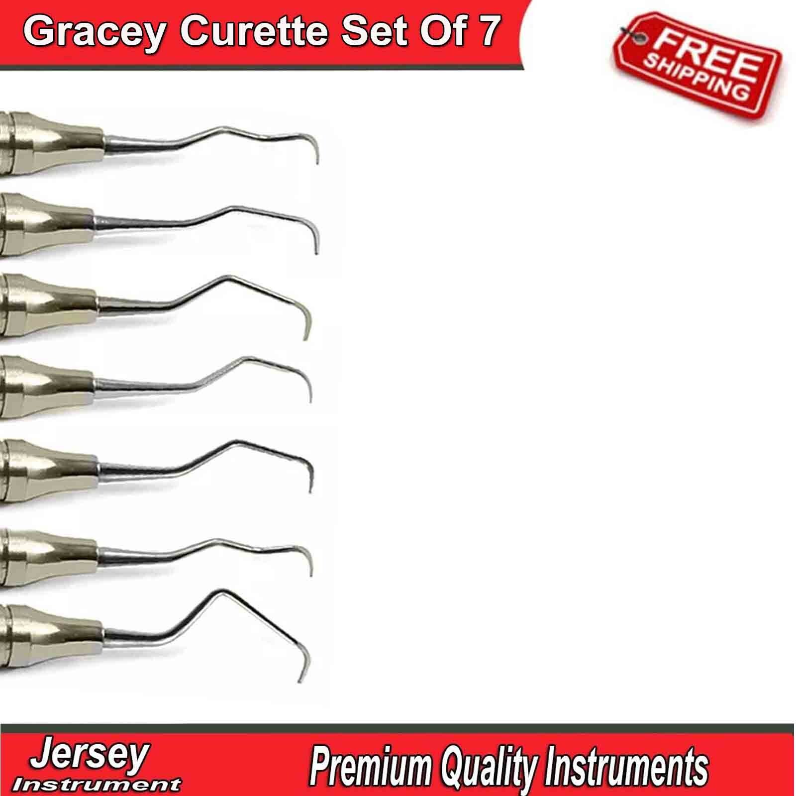 Dental Gracey Curettes Set Of 7 Hollow Handle Surgical Hygiene Instruments CE
