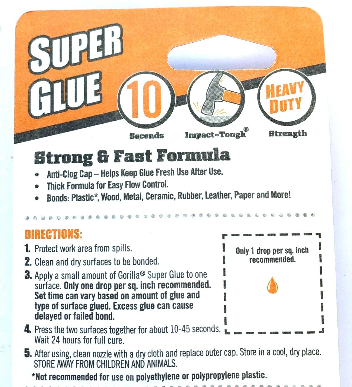 Gorilla Glue Super Glue 15g Bottle 10 seconds bonding, on most materials