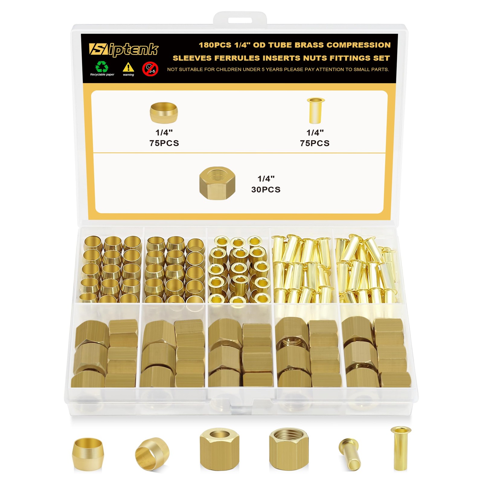 Brass Compression Fittings Kit 180 PCS 1/4 inch Sleeves Ferrules Inserts