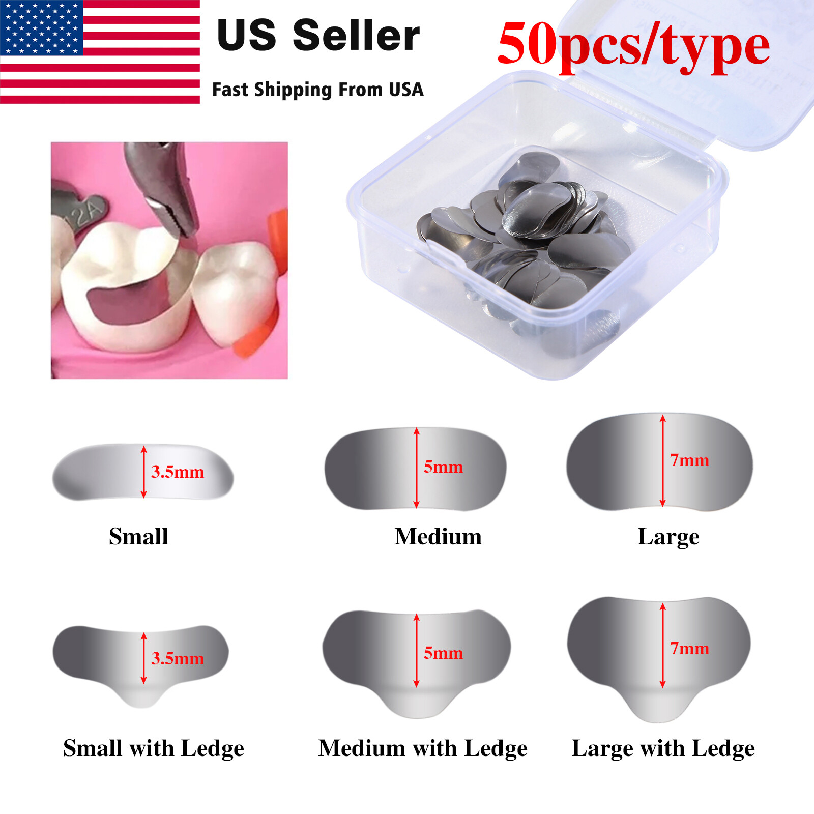 50pcs Dental Metal Matrices Matrix Sectional Contoured Refill Package 35 μm