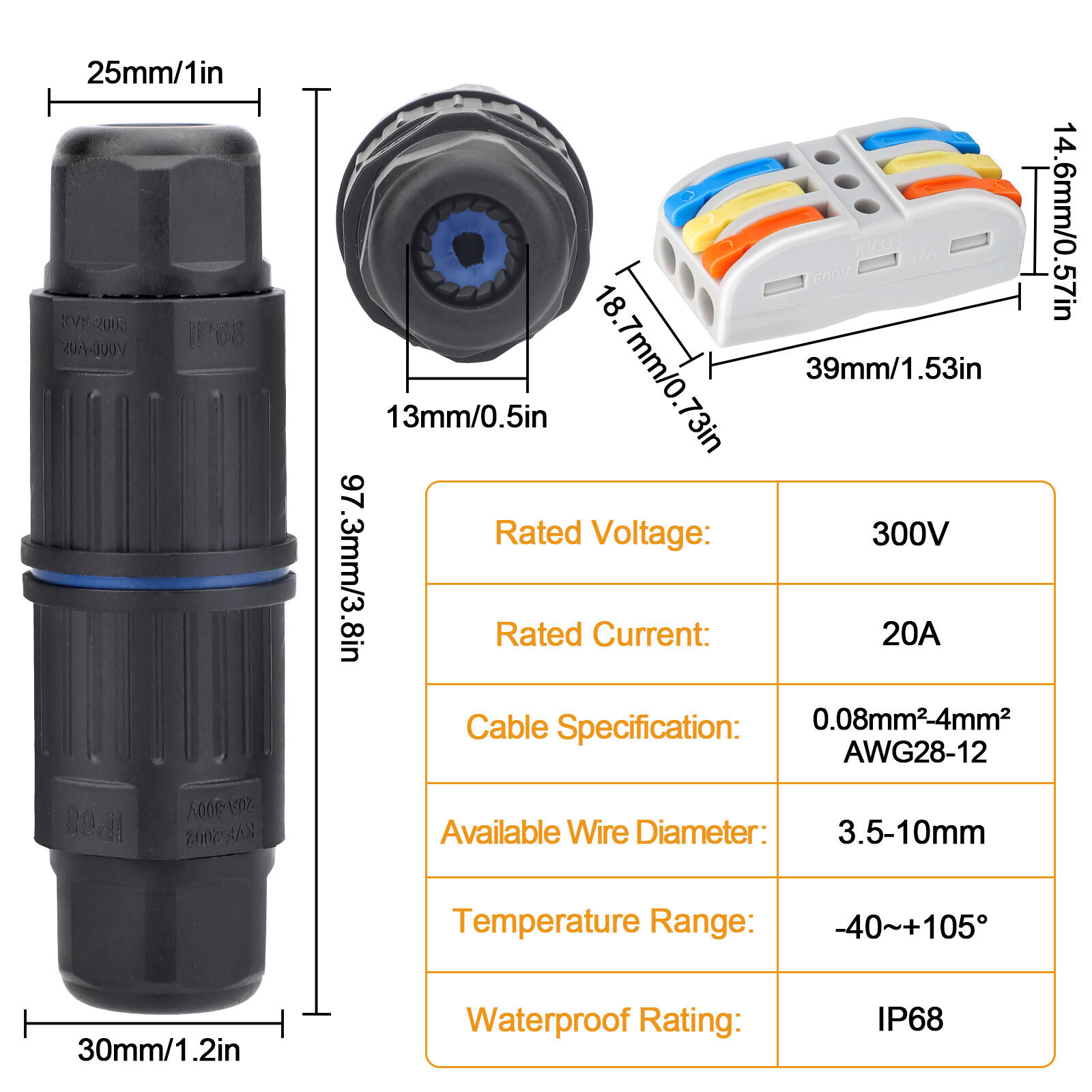 10PCS IP68 Junction Box Outdoor Waterproof 3 Pin Electrical Cable Connectors Kit