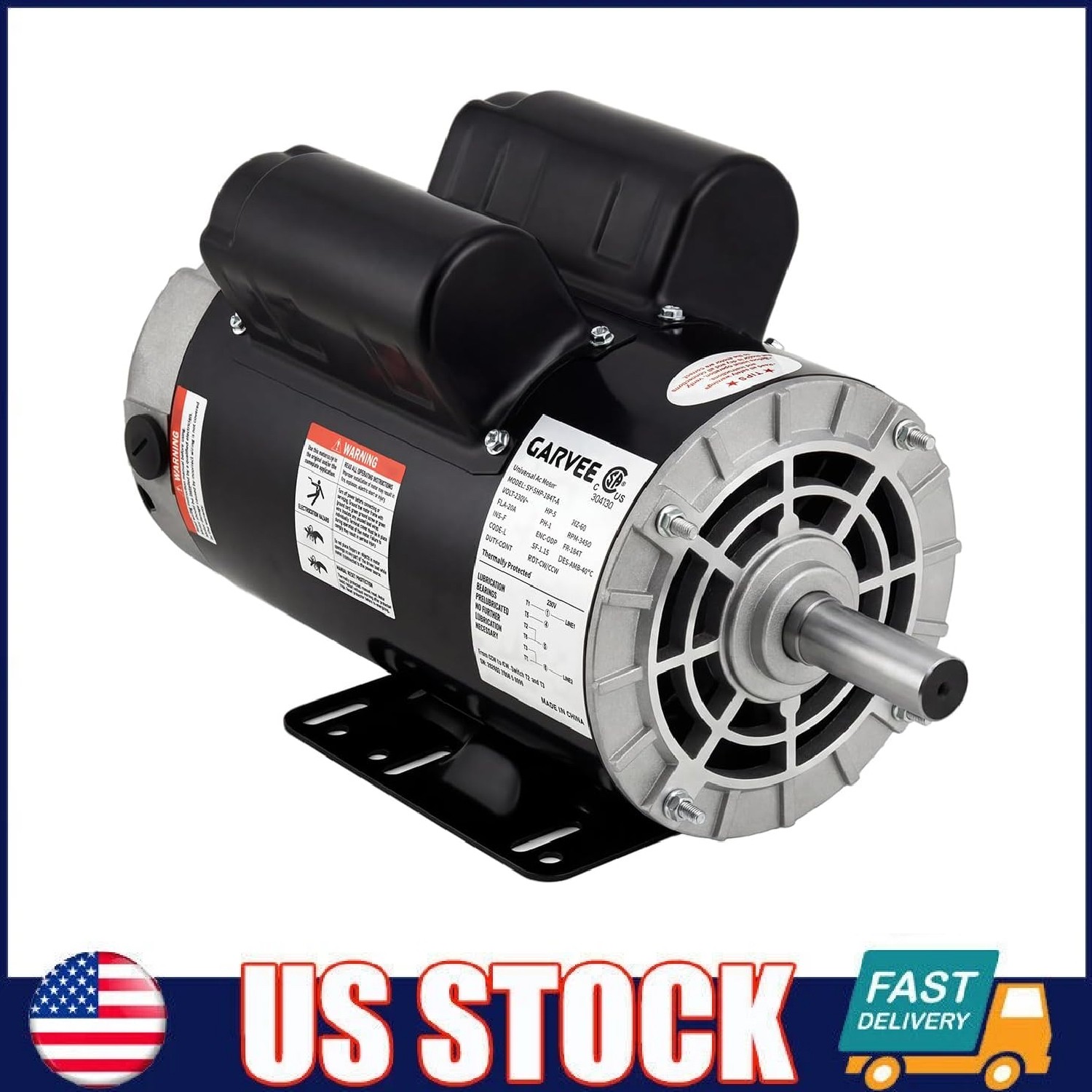 3HP SPL Air Compressor Electric Motor 230V 3450RPM 56 Frame Dual CW/CCW Rotation