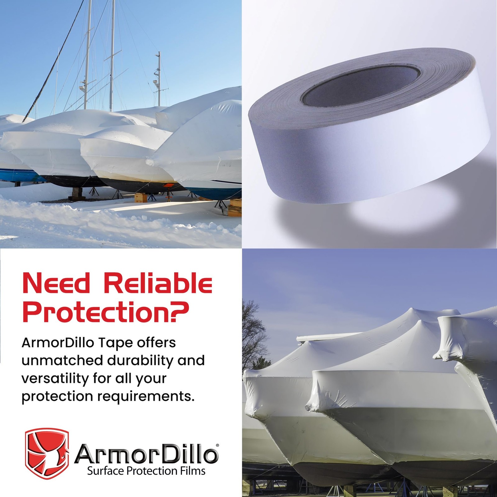 Poly Shrink Wrap Tape 1 Roll 4 Inch x 180 Feet White Waterproof Crash Wrap