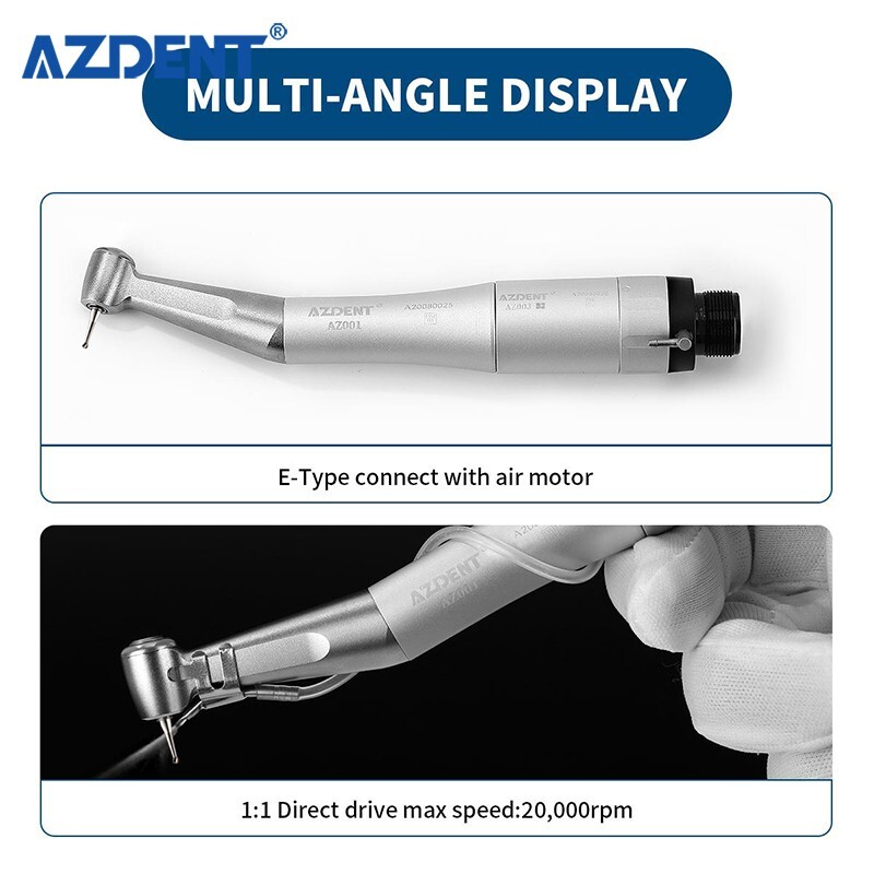 AZDENT Dental 1:1 Slow Low Speed Handpiece Push Button Contra Angle fit CA burs