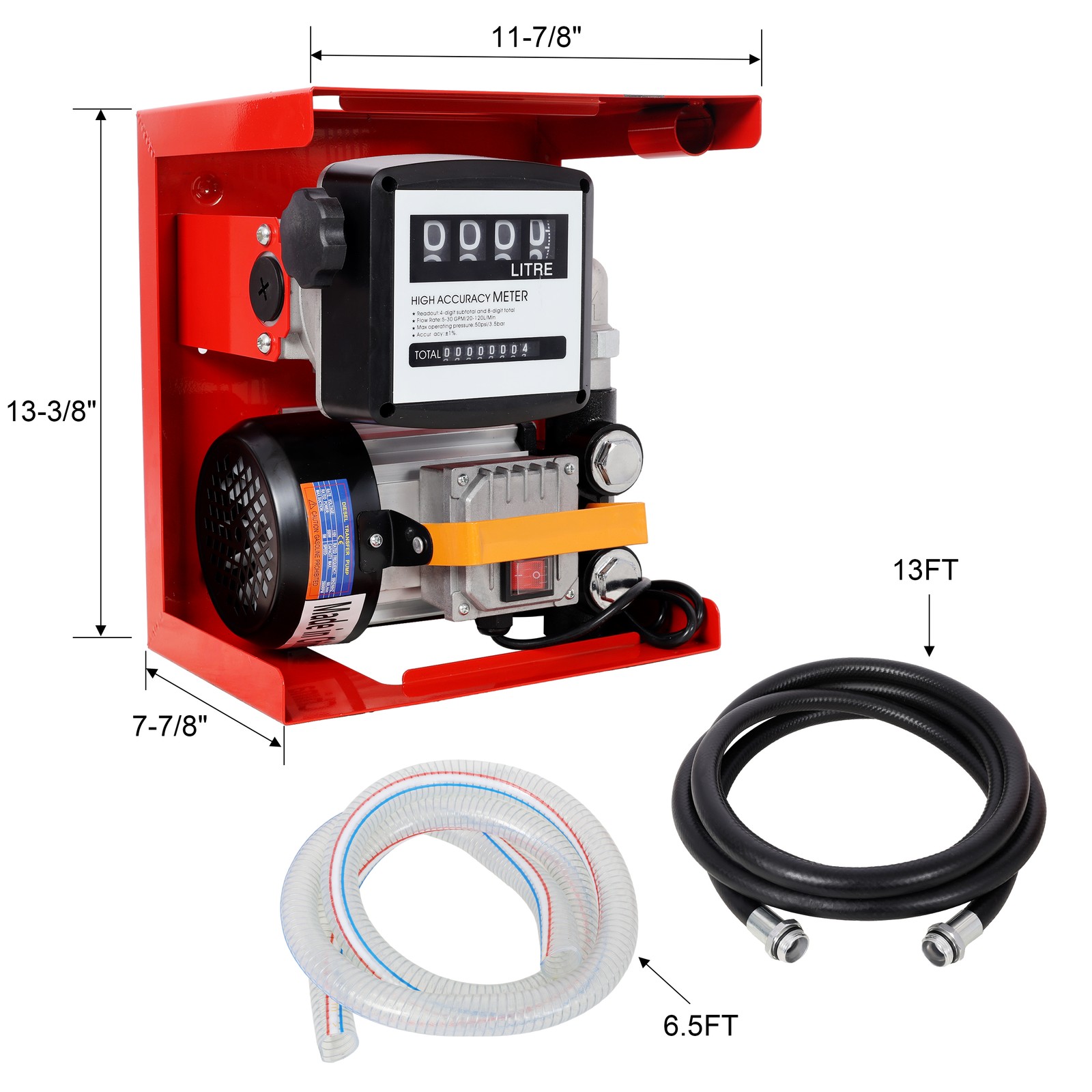 110V Diesel Fuel Transfer Pump Kit 60L/min Flow Meter 13ft Hose