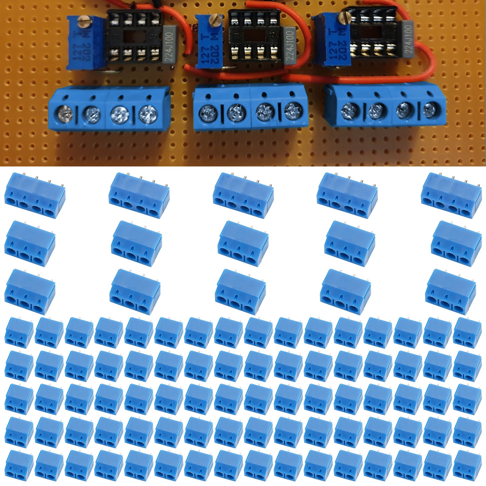 100PCS 5mm 0.2″ Pitch PCB Mount Screw Terminal Block Connector 2P 3P 4P 14-22AWG