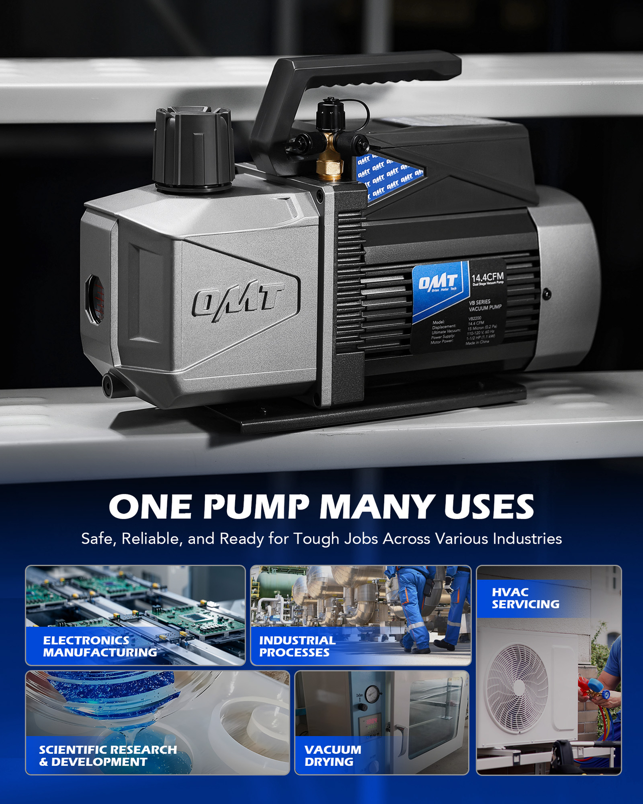 14.4cfm 1.5hp Vacuum Pump HVAC 2 Stage Vacuum Pump R134a R22 R410a 2x Oil Bottle