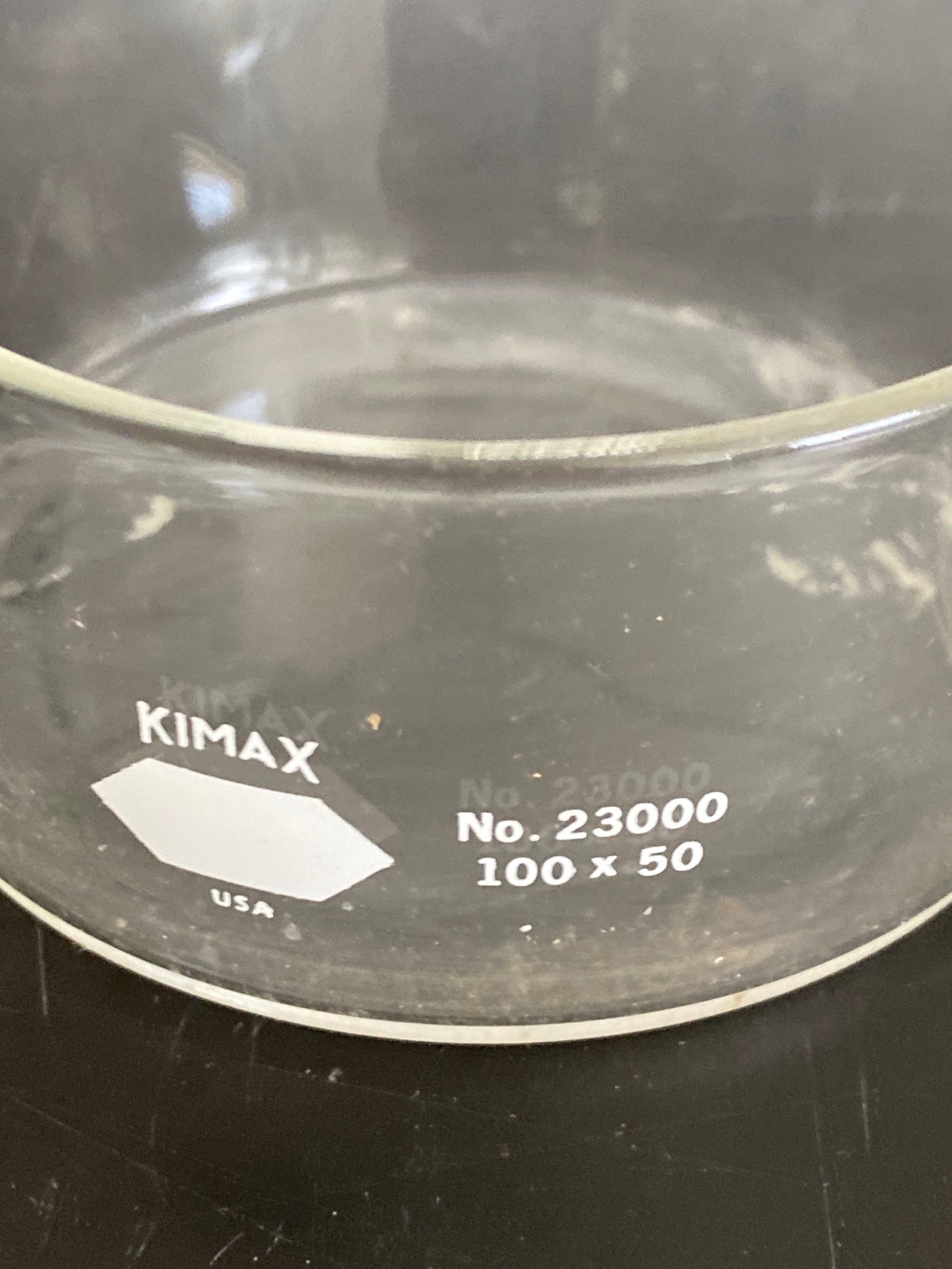 Used (2) KIMAX Glass 100x50mm 340mL Crystallizing Dishes 23000-10050