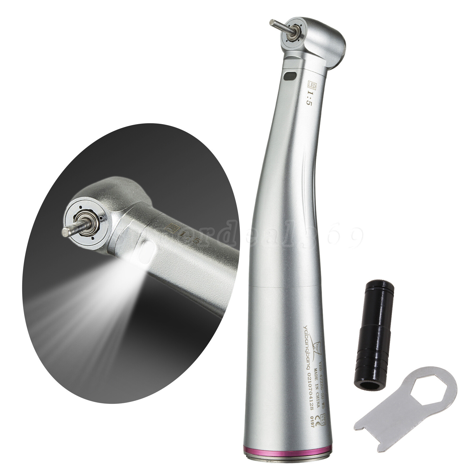 NSK Style LED Dental 1:5 Fiber Optic Contra Angle Fit Micro Motor