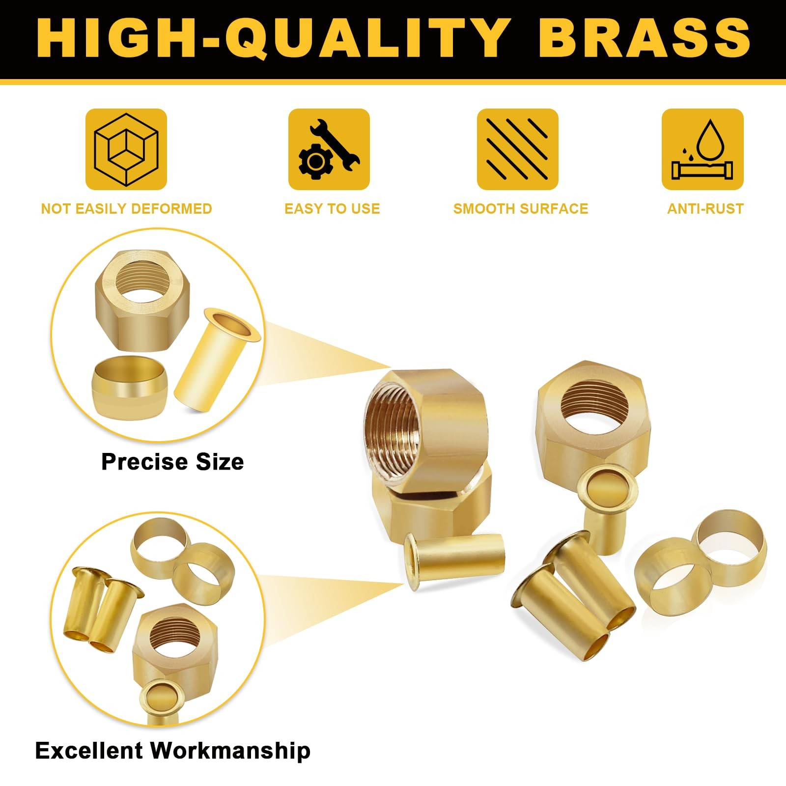 Brass Compression Fittings Kit 180 PCS 1/4 inch Sleeves Ferrules Inserts