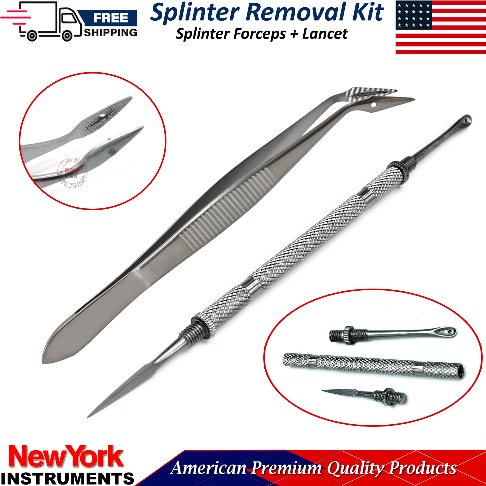 Splinter Removal Kit Splinter Forceps Lancet Veterinary Surgical Instrument 2pcs