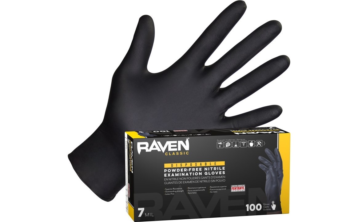 SAS RAVEN BLACK 7 MIL Powder Latex Free Disposable Nitrile Gloves 10 BOXES CASE