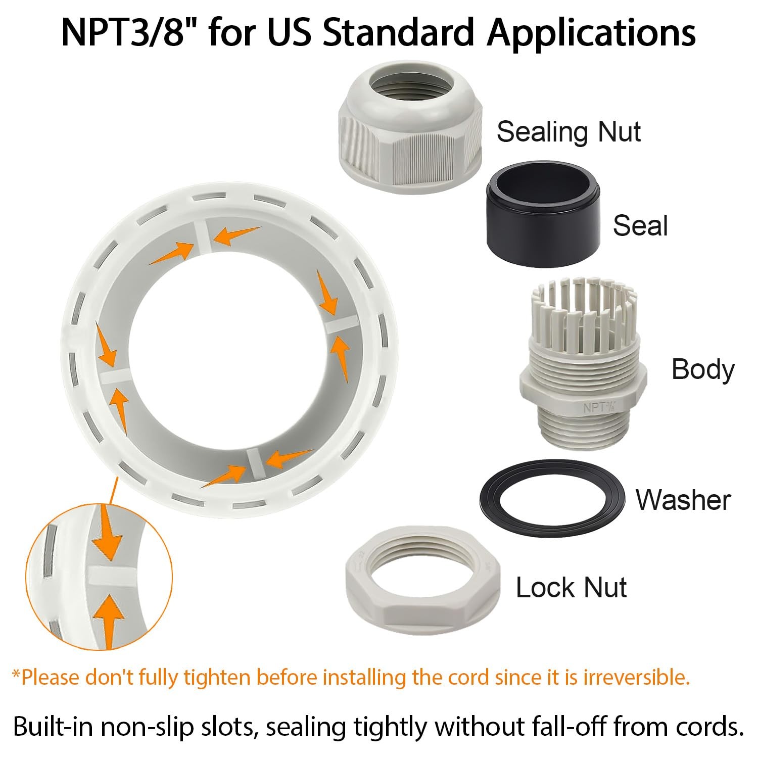 10 Pack NPT 3/8″ Waterproof Adjustable 5-10mm Cable Glands Nylon Joints