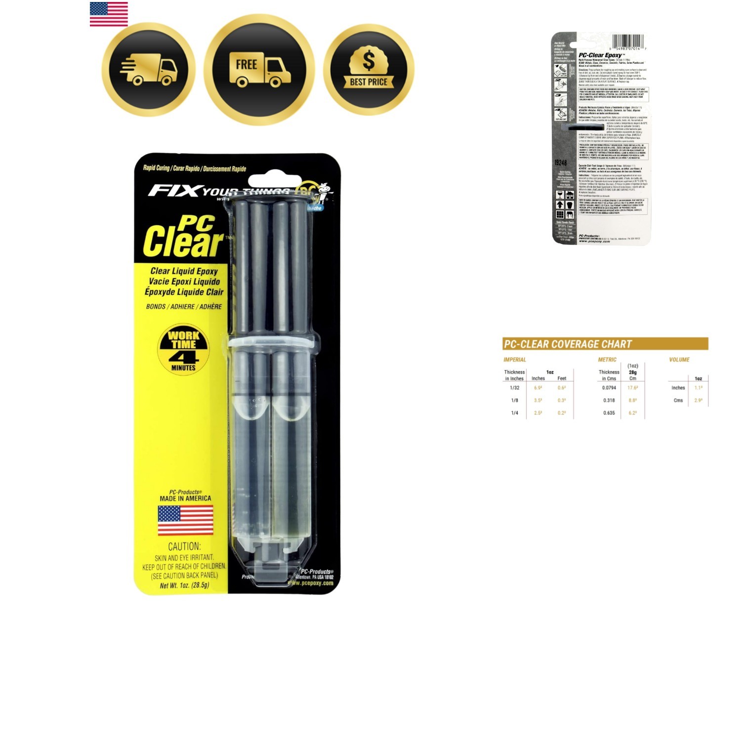 PC-Clear Epoxy Adhesive Liquid, 1oz Double Syringe, Clear