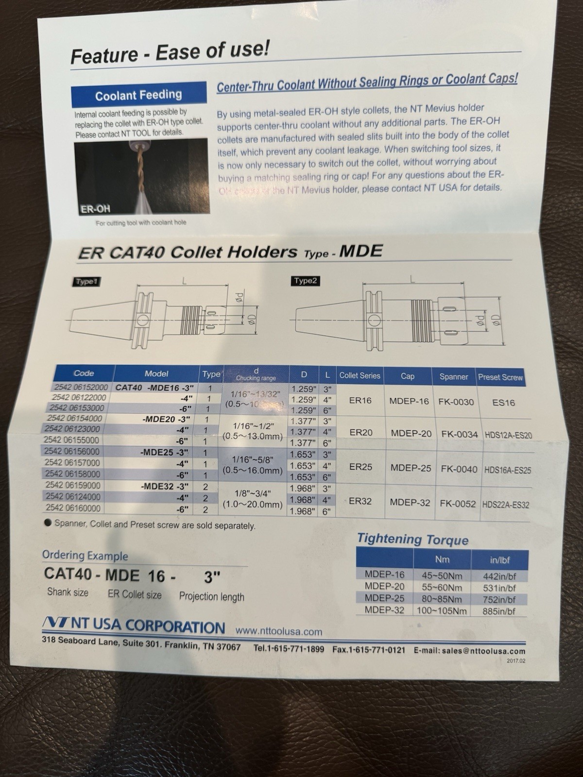 Nt Tool Hyper Spindle Cat40-HP12H-180-3, FDC Collets And Spanner