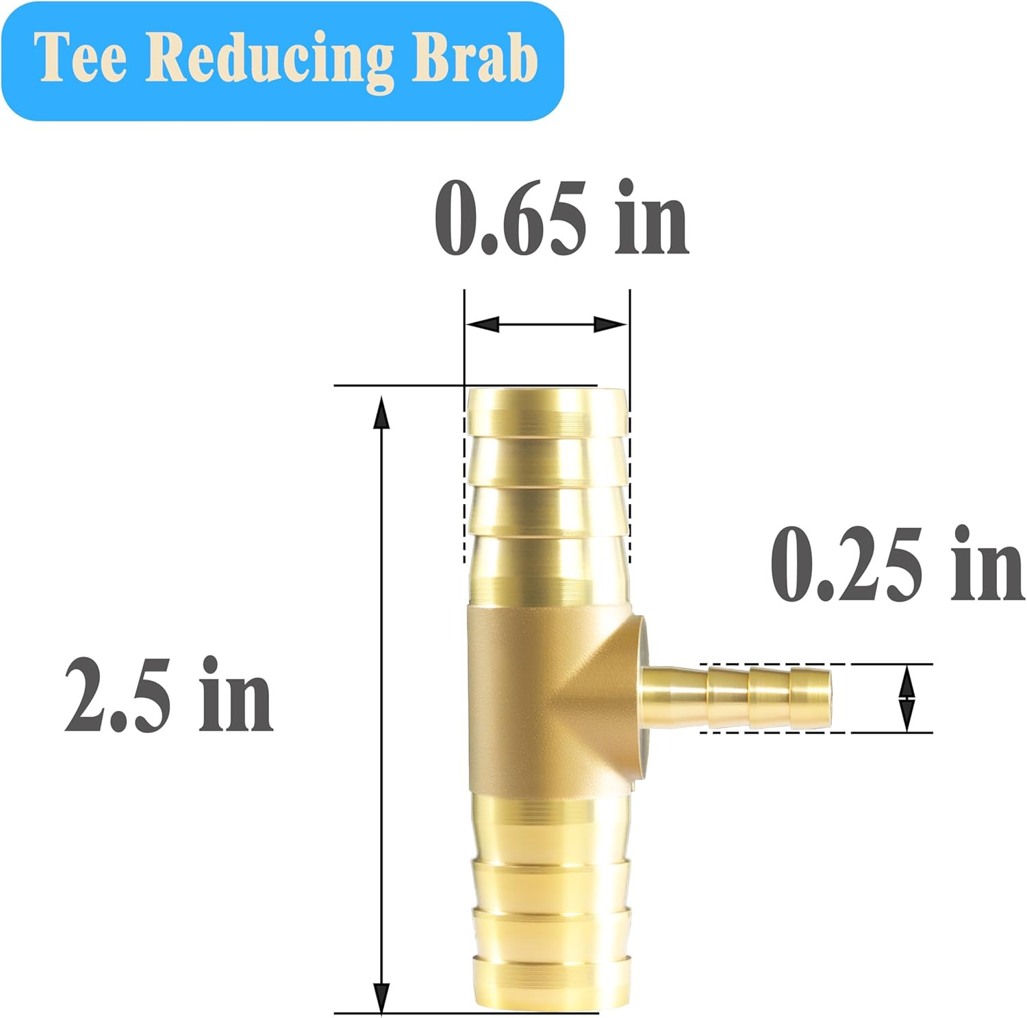 5/8″ X 1/4″ X 5/8″ Brab Reducing Tee Brass Barb Fittings with Stainless Steel Pi