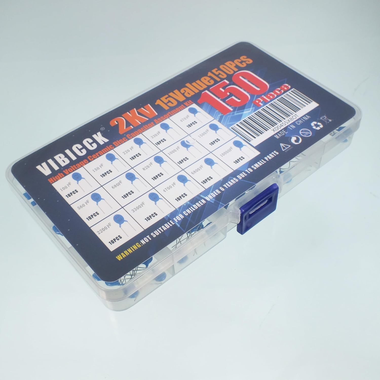 150 Pcs 15Values High Voltage Ceramic Disc Capacitor Assortment 2KV 0.1nF~22nF