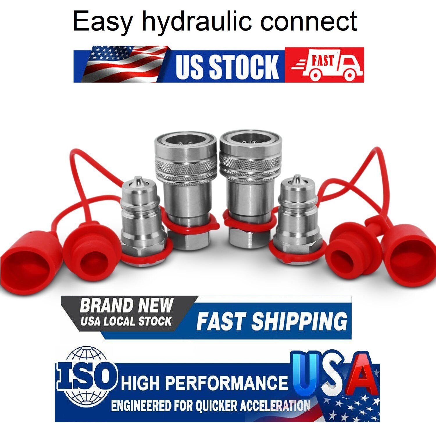 2 Sets 1/2″ Ag Hydraulic Quick Connect Couplers Couplings, Poppet Pioneer Style