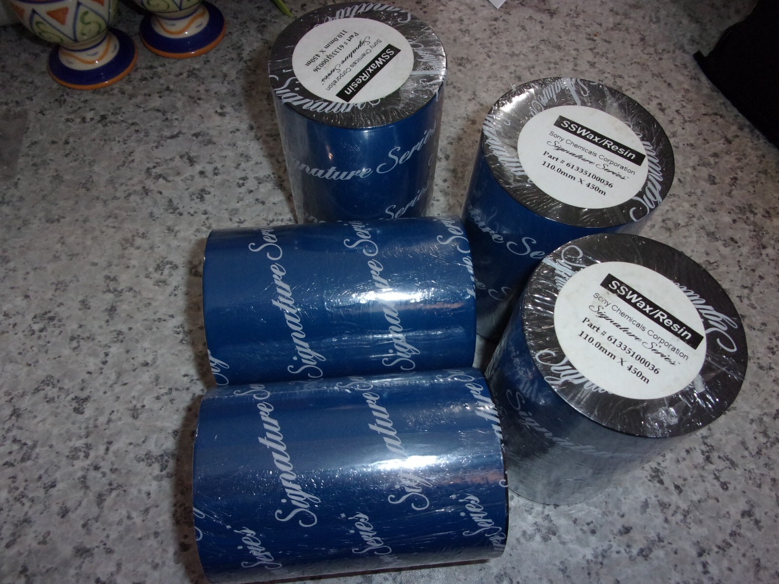 110.0mm x 450M Thermal Ribbon Black SSWax Resin Sony 61335100036 5 Roll Lot
