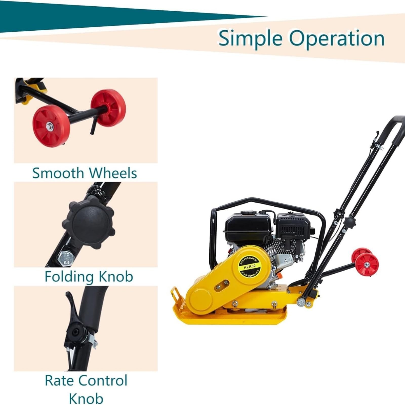 Plate Compactor Rammer 7HP 212CC Gas Engine Force Rammer NEW 4200lbs Compaction