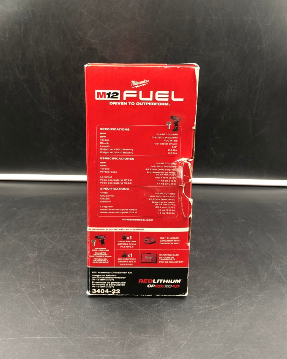 Milwaukee 3404-22 M12 Fuel 1/2″ Hammer Drill/Driver Kit – NEW OPEN BOX