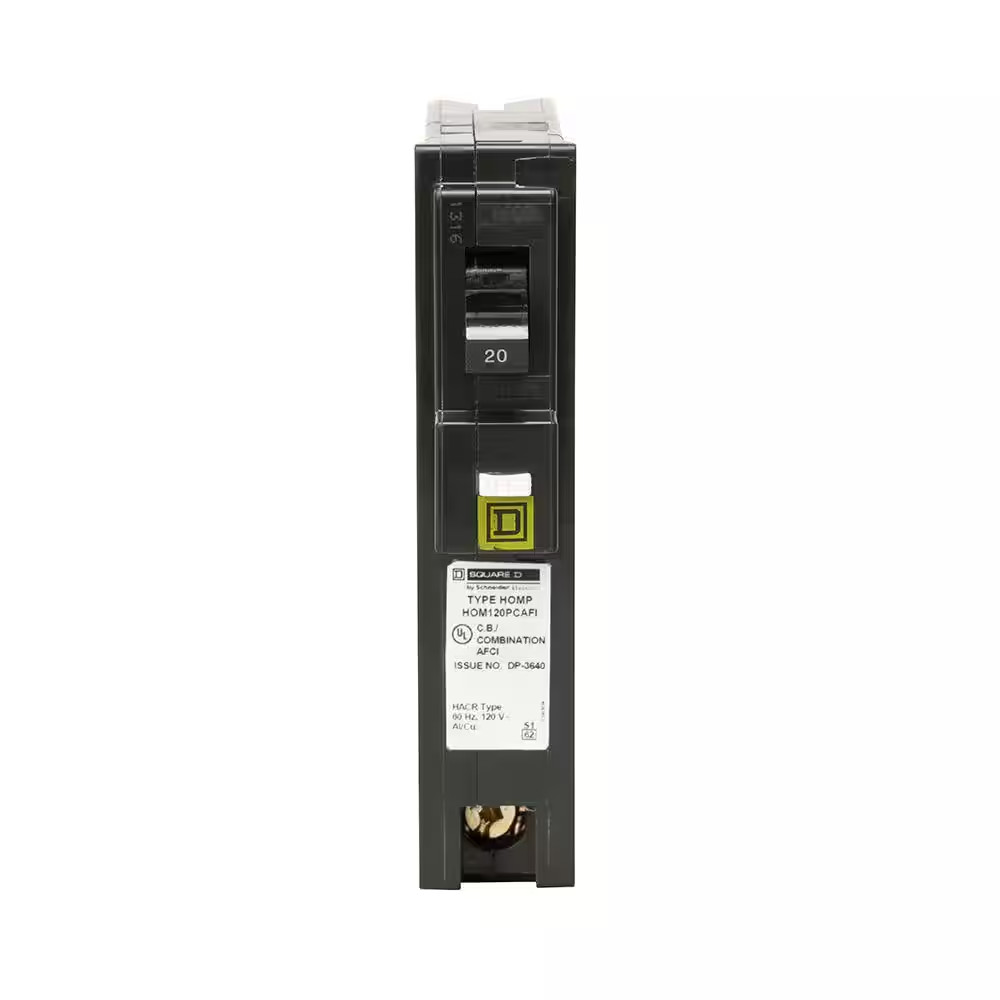 Square D Homeline 20 Amp AFCI Breaker 1 Pole Plug On Neutral Circuit Breaker
