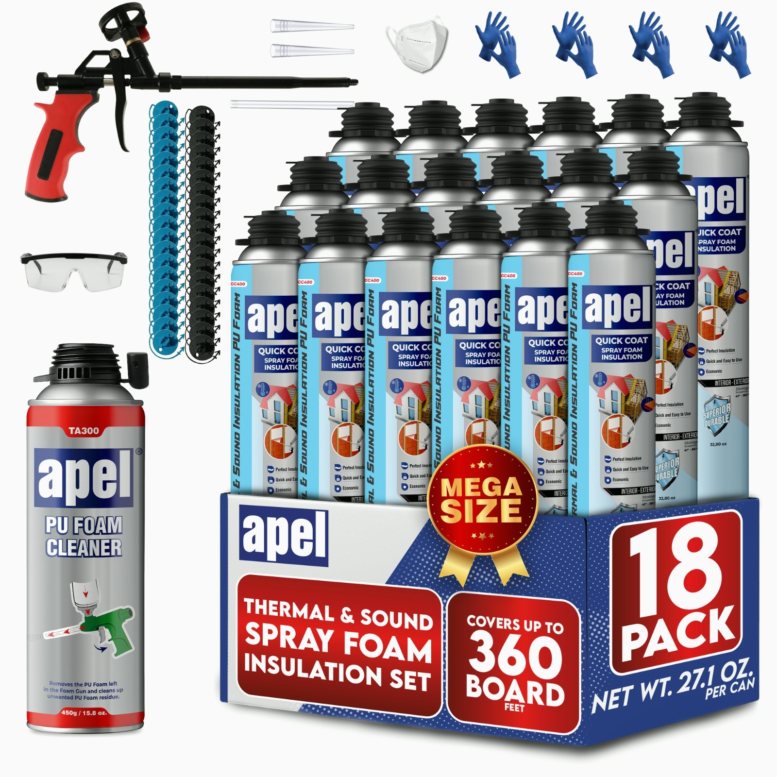 apel Spray Foam Insulation Kit (18 x 32.80 oz./360 Bd ft) Heat and Acoustic Insu