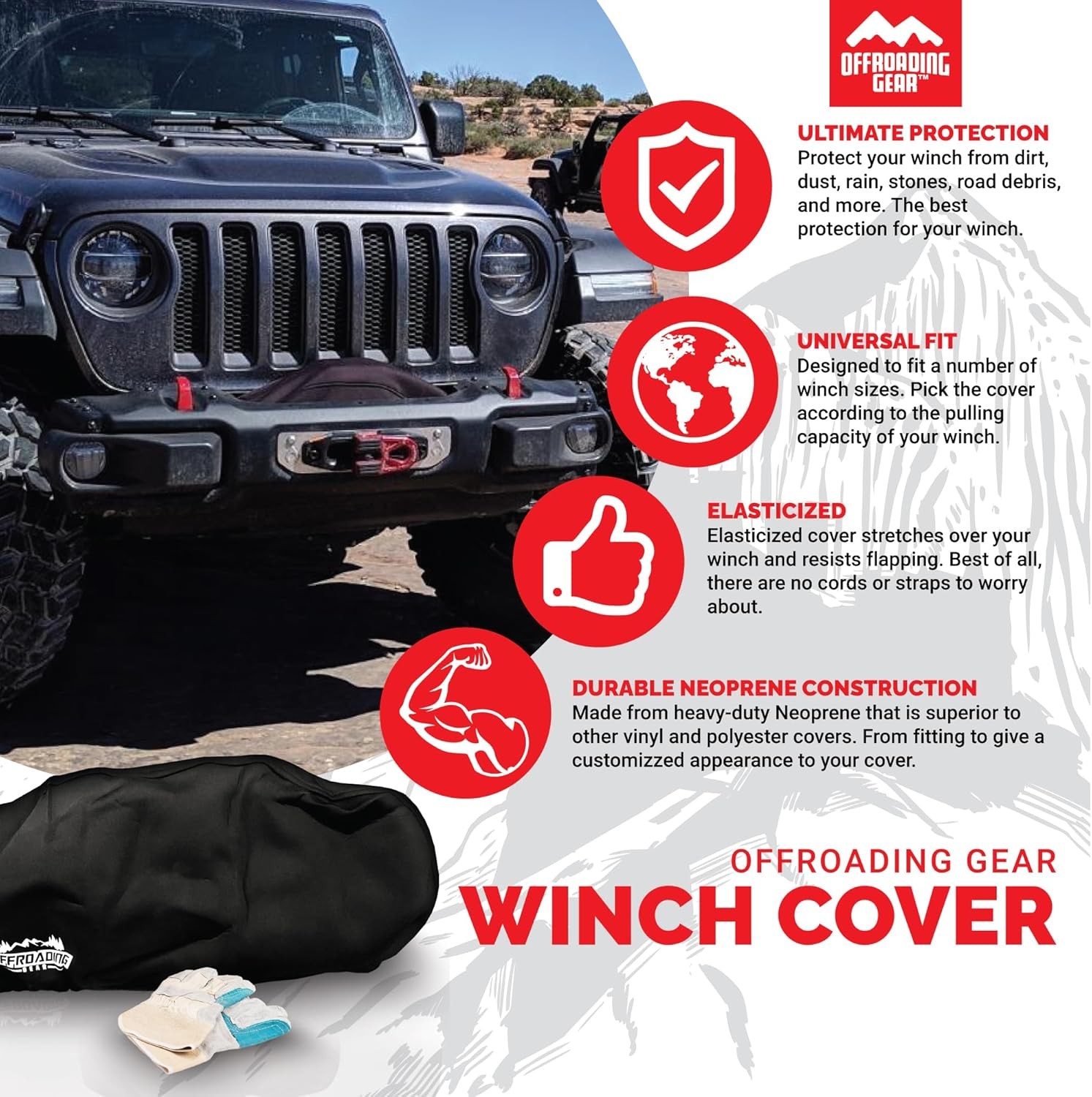 4×4 Waterproof and Dust-Resistant Heavy-Duty Winch Cover for -12000 lbs Winches