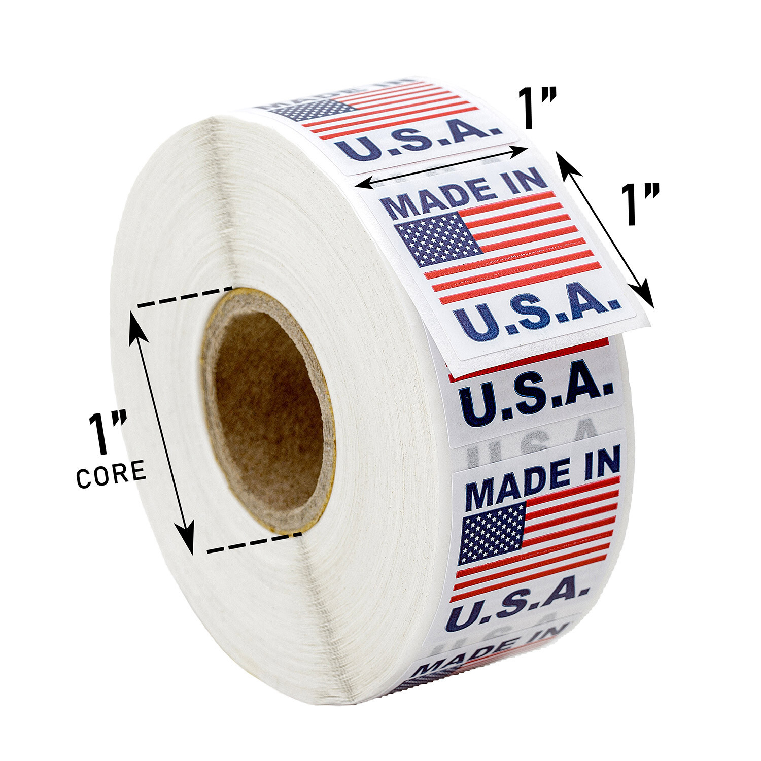 MADE IN USA Flag Pre-Printed Labels / Stickers ( 1″ x 1″) – (1) Roll of 1000