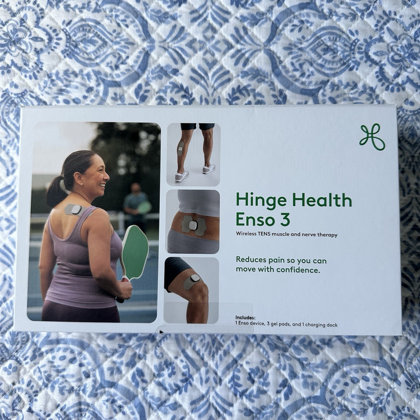 Hinge Health Enso 3 Wearable TENS Unit with 3 Gel Pads, Charging Dock SEALED NEW
