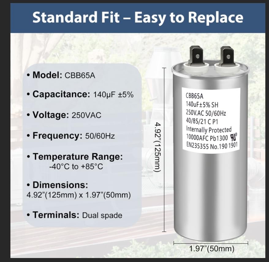 CBB65A Run Capacitor 250VAC 250V AC 140Uf 140MFD 140 Uf 40/85/21 C P1 50/60Hz 10