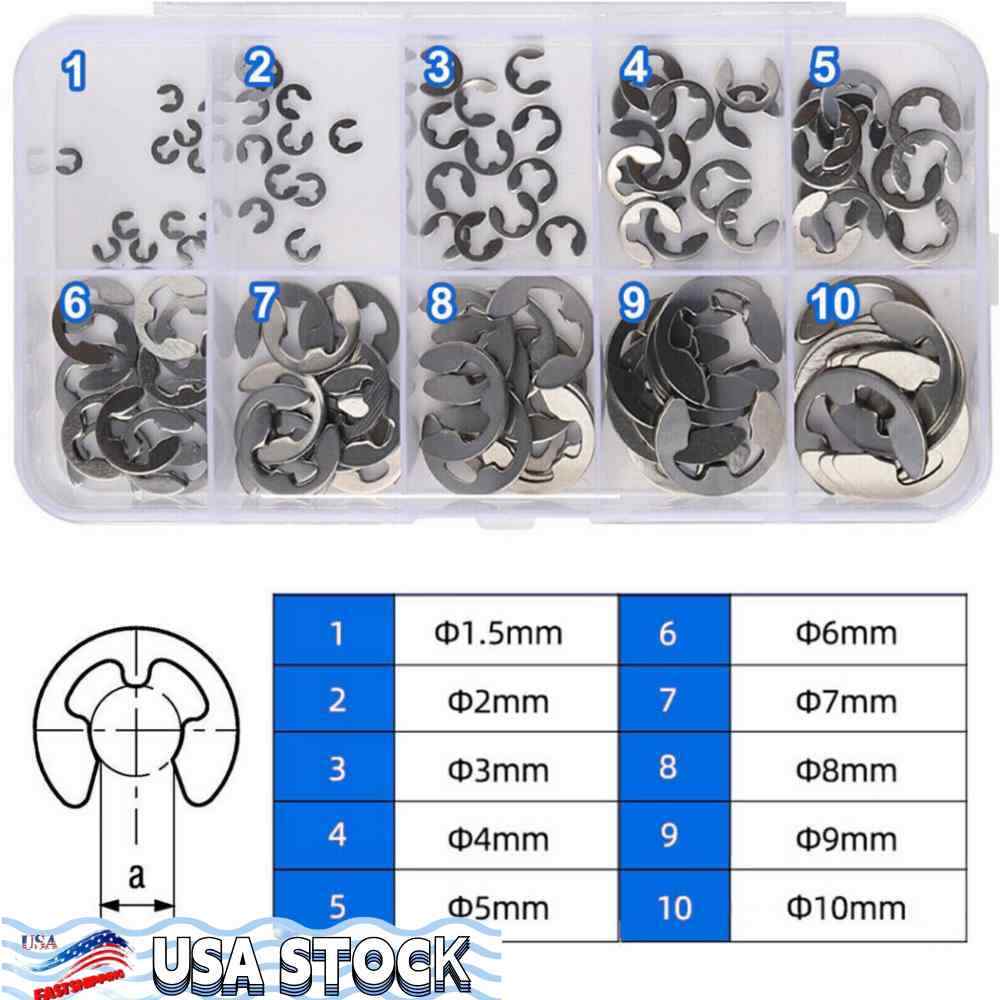 E Clips C Circlip Stainless Steel Kit Retaining Ring Assorted 1.5 to 10mm 120Pcs