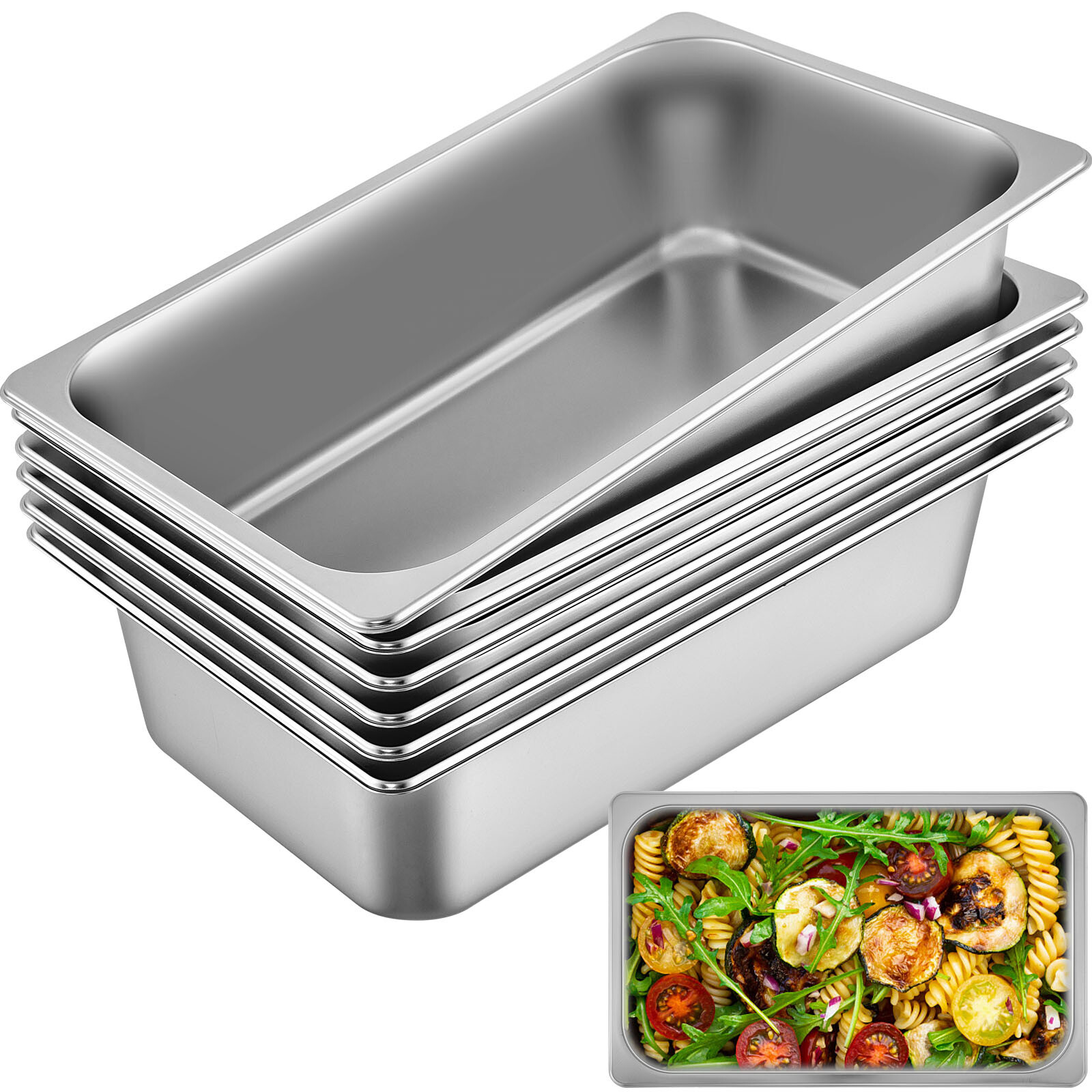 VEVOR 6 Pack 6″ Deep Stainless Steel Steam Table Pans Hotel Food Prep Pan