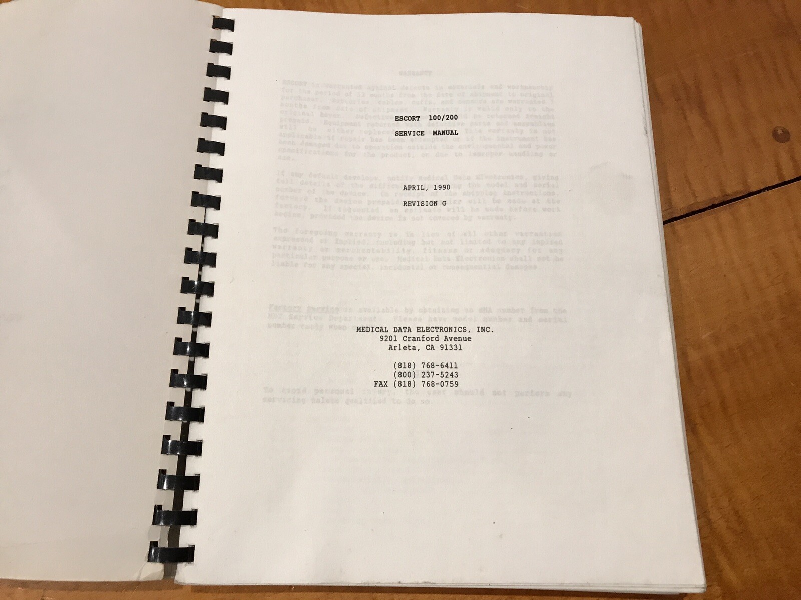 ESCORT Patient Monitor Instructions Manual 100/200 100T 200T Medical Electronics