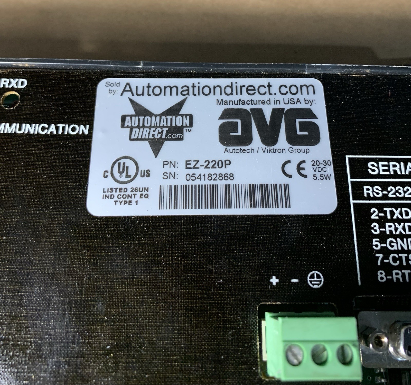 Automationdirect AVG EZ-220P Operator Interface Panel