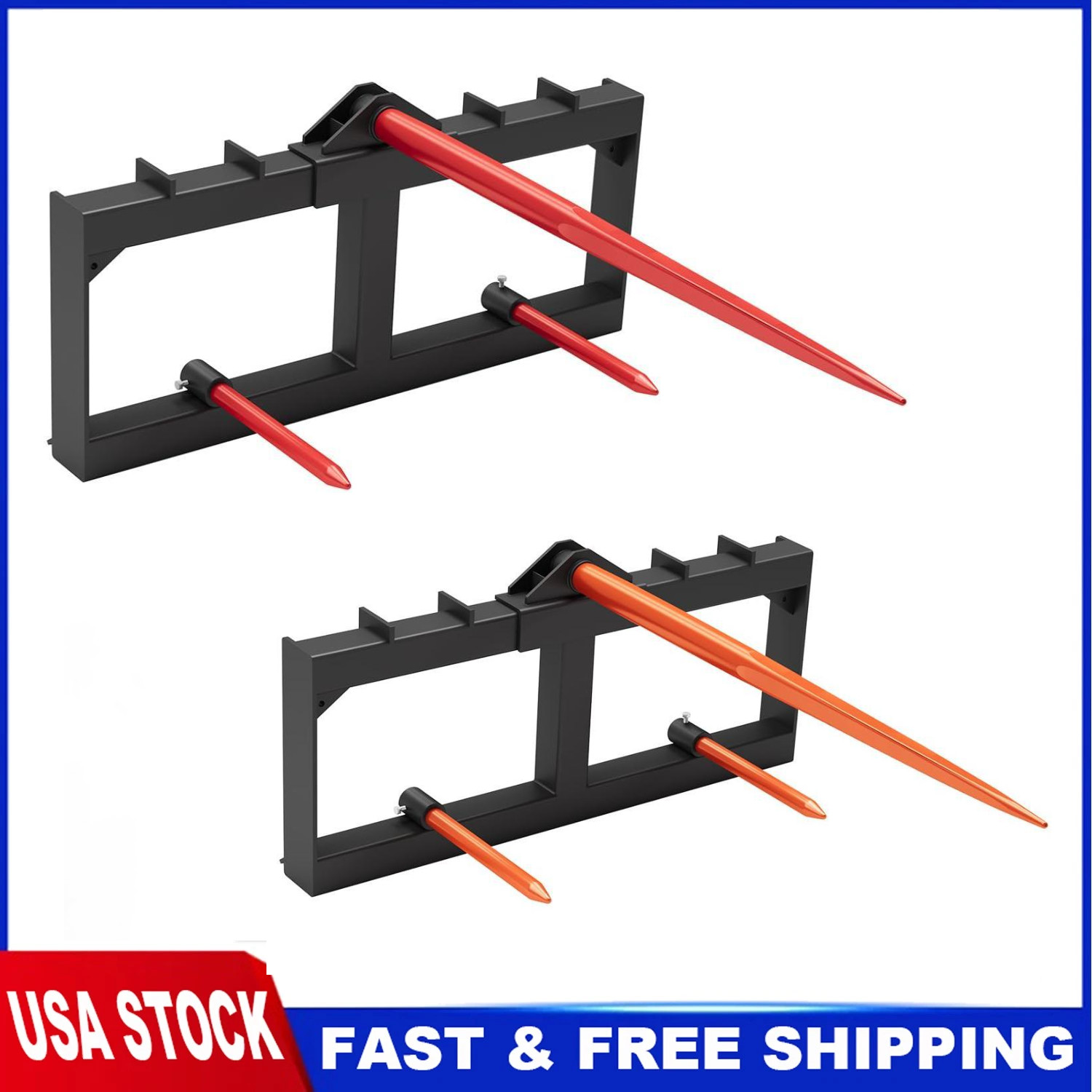 Garvee 49″ Hay Bale Spear Attachment,3000LBS Skid-Steer Quick Attach Spike Forks
