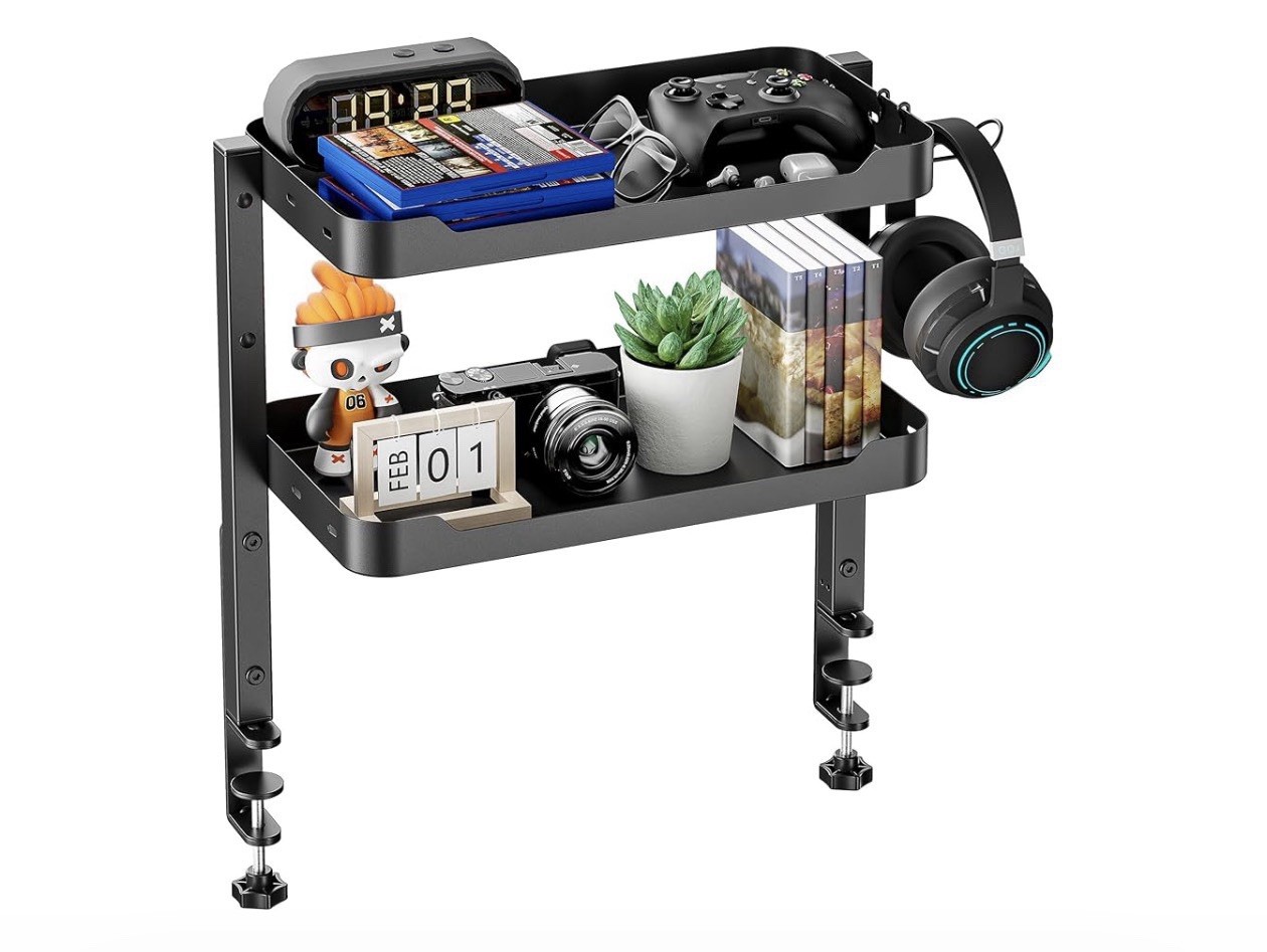 ARES WING 2-Tier Clamp-On Metal Desktop Organizer Shelf 18.1in x 8.7in GOG1004BK