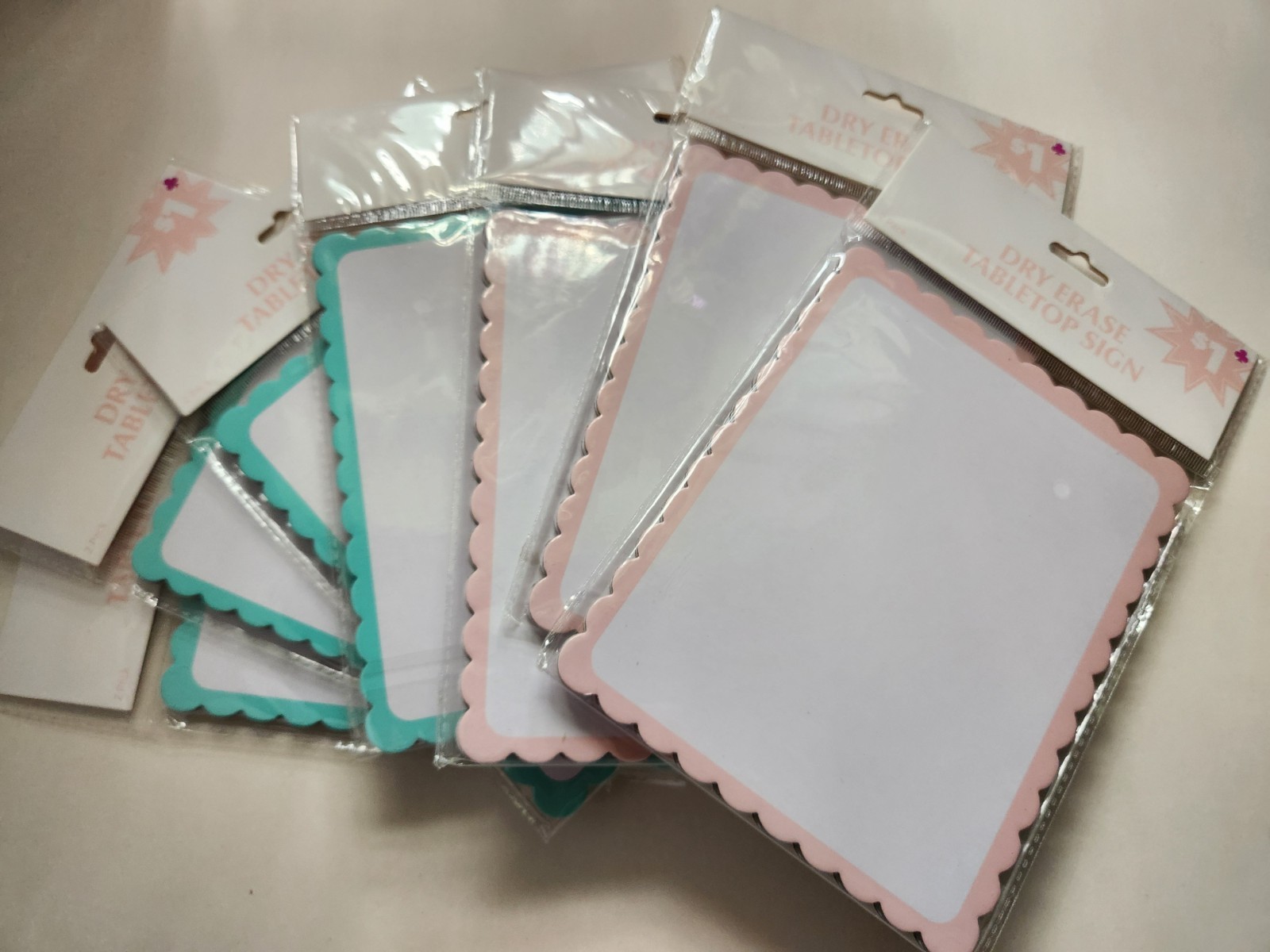 Lot of Mini Dry Erase White Boards 7 pkg of 2 Scalloped Edge